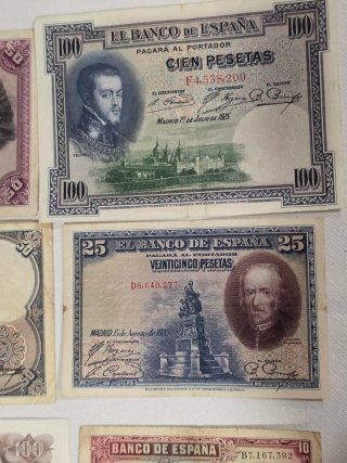 Lote Billetes Españoles históricos Pesetas.