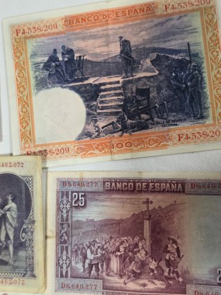 Lote Billetes Españoles históricos Pesetas.