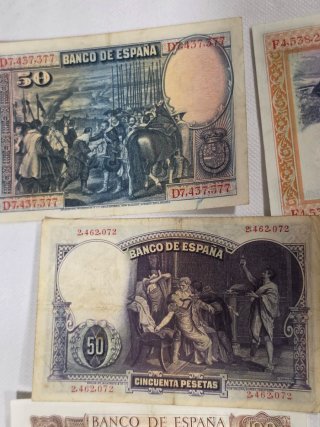 Lote Billetes Españoles históricos Pesetas.
