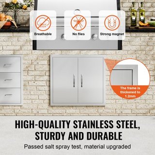 Puerta de Acceso para BBQ, Puerta Doble para Cocina Exterior de 660x609 mm, Puerta de Montaje Flush de Acero Inoxidable, Puerta Vertical de Pared con Manijas, para Isla de BBQ, Estación de Asado, ...
