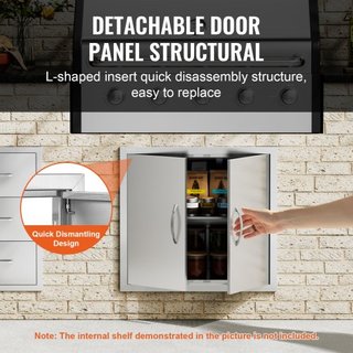 Puerta de Acceso para BBQ, Puerta Doble para Cocina Exterior de 660x609 mm, Puerta de Montaje Flush de Acero Inoxidable, Puerta Vertical de Pared con Manijas, para Isla de BBQ, Estación de Asado, ...