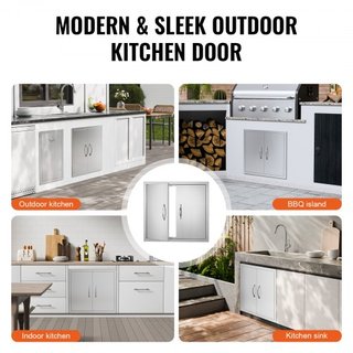 Puerta de Acceso para BBQ, Puerta Doble para Cocina Exterior de 660x609 mm, Puerta de Montaje Flush de Acero Inoxidable, Puerta Vertical de Pared con Manijas, para Isla de BBQ, Estación de Asado, ...