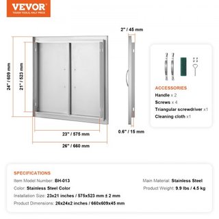 Puerta de Acceso para BBQ, Puerta Doble para Cocina Exterior de 660x609 mm, Puerta de Montaje Flush de Acero Inoxidable, Puerta Vertical de Pared con Manijas, para Isla de BBQ, Estación de Asado, ...