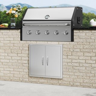 Puerta de Acceso para BBQ, Puerta Doble para Cocina Exterior de 660x609 mm, Puerta de Montaje Flush de Acero Inoxidable, Puerta Vertical de Pared con Manijas, para Isla de BBQ, Estación de Asado, ...