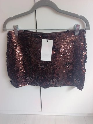 Minifalda Zara lentejuelas marrón S