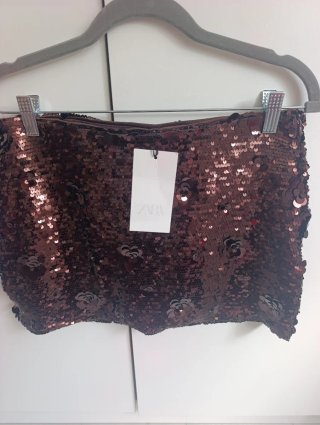 Minifalda Zara lentejuelas marrón S