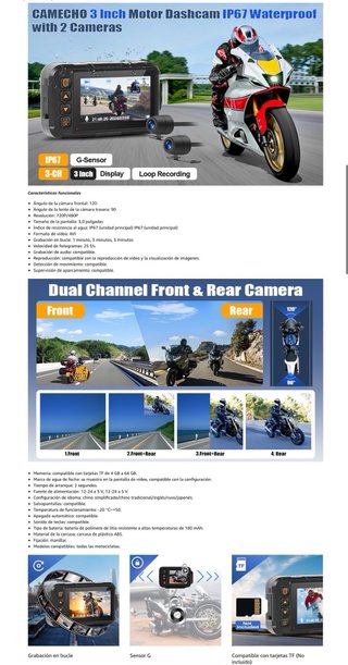 NUEVO! (77€) Dash Cam Moto Pantalla 3 IP67