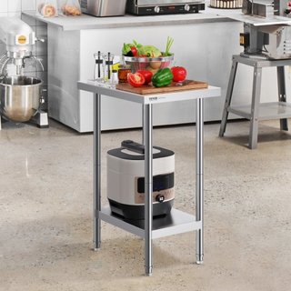 Tavolo di Preparazione in Acciaio Inox, 24 x 18 x 34 Pollici, Tavolo da Lavoro in Metallo ad Alta Resistenza con 3 Livelli di Altezza Regolabili, Stazione di Lavoro Commerciale per Cucina, Garage,...