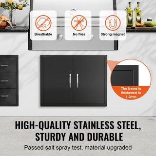 Puerta de Acceso para BBQ, Puerta Doble para Cocina Exterior de 788x610 mm, Puerta de Montaje Flush de Placa Fría, Puerta Vertical de Pared con Manijas, para Isla de BBQ, Estación de Asado, Gabine...