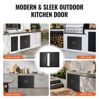 Puerta de Acceso para BBQ, Puerta Doble para Cocina Exterior de 788x610 mm, Puerta de Montaje Flush de Placa Fría, Puerta Vertical de Pared con Manijas, para Isla de BBQ, Estación de Asado, Gabine...