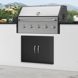 Puerta de Acceso para BBQ, Puerta Doble para Cocina Exterior de 788x610 mm, Puerta de Montaje Flush de Placa Fría, Puerta Vertical de Pared con Manijas, para Isla de BBQ, Estación de Asado, Gabine...