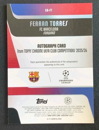 Carta autografata Ferran Torres Topps Chrome 49/75