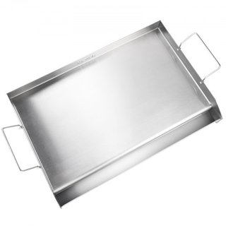 Plancha para Estufa, 23.5"x16" Plancha de Acero Inoxidable Pre-Sazonada, Sartén Rectangular para Doble Quemador, Utensilio de Cocina Familiar Antiadherente con Mangos y Canal de Aceite, para BBQ, ...