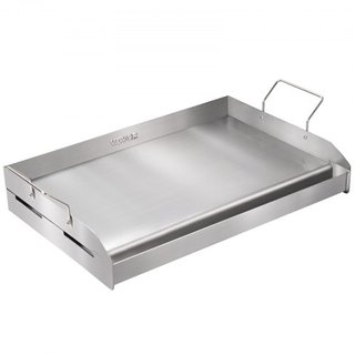 Plancha para Estufa, 23.5"x16" Plancha de Acero Inoxidable Pre-Sazonada, Sartén Rectangular para Doble Quemador, Utensilio de Cocina Familiar Antiadherente con Mangos y Canal de Aceite, para BBQ, ...