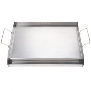 Plancha para Estufa, 23.5"x16" Plancha de Acero Inoxidable Pre-Sazonada, Sartén Rectangular para Doble Quemador, Utensilio de Cocina Familiar Antiadherente con Mangos y Canal de Aceite, para BBQ, ...