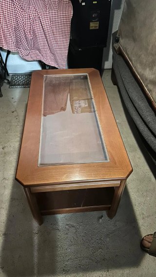 Mesa centro elevable madera y cristal