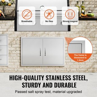 Puerta de Acceso para BBQ, Puerta Doble para Cocina Exterior de 838x558 mm, Puerta de Montaje Flush de Acero Inoxidable, Puerta Vertical de Pared con Manijas, para Isla de BBQ, Estación de Asado, ...