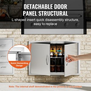 Puerta de Acceso para BBQ, Puerta Doble para Cocina Exterior de 838x558 mm, Puerta de Montaje Flush de Acero Inoxidable, Puerta Vertical de Pared con Manijas, para Isla de BBQ, Estación de Asado, ...