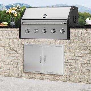 Puerta de Acceso para BBQ, Puerta Doble para Cocina Exterior de 838x558 mm, Puerta de Montaje Flush de Acero Inoxidable, Puerta Vertical de Pared con Manijas, para Isla de BBQ, Estación de Asado, ...