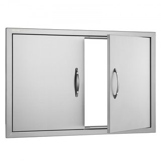 Puerta de Acceso para BBQ, Puerta Doble para Cocina Exterior de 838x558 mm, Puerta de Montaje Flush de Acero Inoxidable, Puerta Vertical de Pared con Manijas, para Isla de BBQ, Estación de Asado, ...