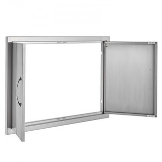 Puerta de Acceso para BBQ, Puerta Doble para Cocina Exterior de 838x558 mm, Puerta de Montaje Flush de Acero Inoxidable, Puerta Vertical de Pared con Manijas, para Isla de BBQ, Estación de Asado, ...