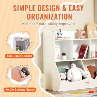 Armadio di Stoccaggio per Bambini in Legno, Organizzatore di Stoccaggio per Giocattoli con Scaffale, Armadio di Stoccaggio per Giocattoli in Legno a 5 Scomparti, Scaffale per Libri per Bambini