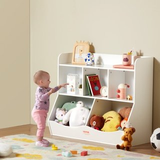 Armadio di Stoccaggio per Bambini in Legno, Organizzatore di Stoccaggio per Giocattoli con Scaffale, Armadio di Stoccaggio per Giocattoli in Legno a 5 Scomparti, Scaffale per Libri per Bambini