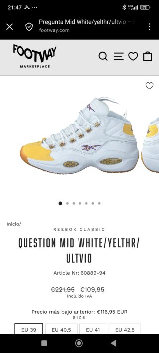 Zapatillas Reebok Question Mid Blancas y Amarillas