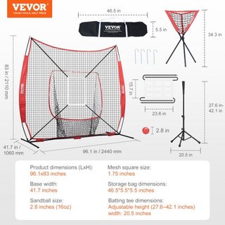 Red de práctica de béisbol y softbol de 7x7 pies, red de entrenamiento portátil para bateo, atrapada y lanzamiento, equipo de béisbol de respaldo con marco de arco, bolsa de transporte, zona de st...
