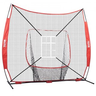 Red de práctica de béisbol y softbol de 7x7 pies, red de entrenamiento portátil para bateo, atrapada y lanzamiento, equipo de béisbol de respaldo con marco de arco, bolsa de transporte, zona de st...