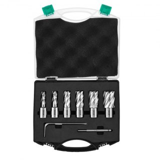 Juego de Cortadores Anulares, 6 piezas Brocas de Mag Drill con Shank Weldon, 2.5 cm de Profundidad de Corte, Diámetro de Corte de 1.27 a 1-2.7 cm, Acero de Alta Velocidad M2AL, con Pin Piloto y Es...