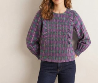 Blusa Morada y Verde con Nido de Abeja