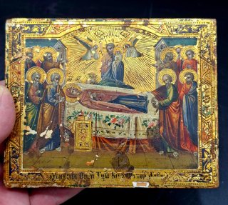 Antiguo Icono Ruso de la Dormición de la Virgen