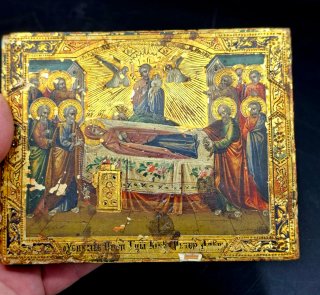 Antiguo Icono Ruso de la Dormición de la Virgen