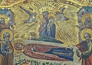 Antiguo Icono Ruso de la Dormición de la Virgen