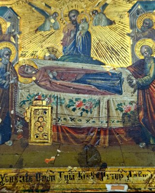 Antiguo Icono Ruso de la Dormición de la Virgen