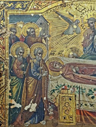 Antiguo Icono Ruso de la Dormición de la Virgen