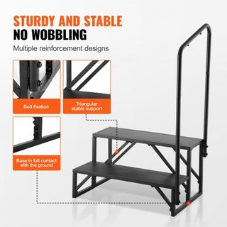 Escalones RV, Escaleras RV de 2 Pasos, Capacidad de Carga de 440 LBS/199.6 kg, Acero Carbono Reforzado, Con Pasamanos, Pasos Antideslizantes para Entrada y Salida Segura, Adecuado para RV, Remolqu...