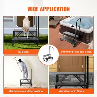 Escalones RV, Escaleras RV de 2 Pasos, Capacidad de Carga de 440 LBS/199.6 kg, Acero Carbono Reforzado, Con Pasamanos, Pasos Antideslizantes para Entrada y Salida Segura, Adecuado para RV, Remolqu...