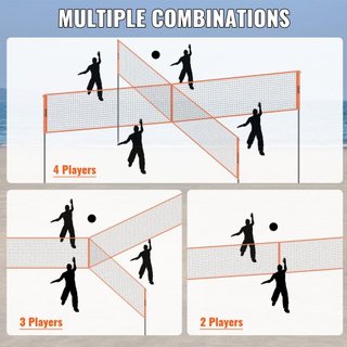 Red de Voleibol de 4 Vías, Conjunto de Red de Badminton de Altura Ajustable para Patio, Playa y Césped, Red de Voleibol Portátil para Exterior con Bolsa de Transporte, Conjunto de Juego Cuadrado d...