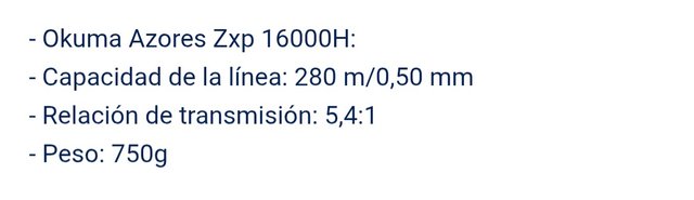 Carrete Okuma Azores 16000P. A estrenar.