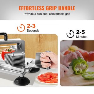 Cortador de Tomates Comercial, Cortador de Tomates de 3/8 de pulgada, Máquina Cortadora de Tomates de Acero Inoxidable de Alta Resistencia, Cortador de Tomates Manual con Pies Antideslizantes, par...