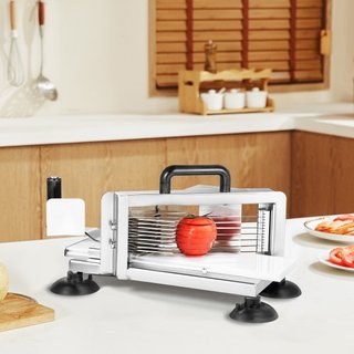 Cortador de Tomates Comercial, Cortador de Tomates de 3/8 de pulgada, Máquina Cortadora de Tomates de Acero Inoxidable de Alta Resistencia, Cortador de Tomates Manual con Pies Antideslizantes, par...