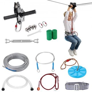 Kit de tirolesa para niños y adultos, kit de tirolesa de 60 pies hasta 500 lb, tirolesa de instalación rápida para exteriores en el patio trasero, entretenimiento en el parque infantil con tiroles...