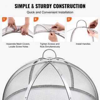 Tapa de Chispas para Fogata, Diámetro de 30", Cubierta Redonda para Anillo de Fogata al Aire Libre, Accesorios de Cubierta de Metal para Fogata, Cubiertas de Anillo de Acero Inoxidable de Fácil Ap...