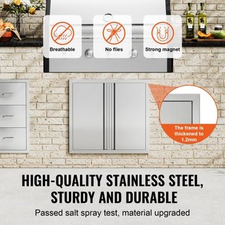 Puerta de Acceso para BBQ, Puerta Doble para Cocina Exterior de 660x610 mm, Puerta de Montaje Flush de Acero Inoxidable, Puerta Vertical de Pared con Mangos Rehundidos, para Isla de BBQ, Estación ...