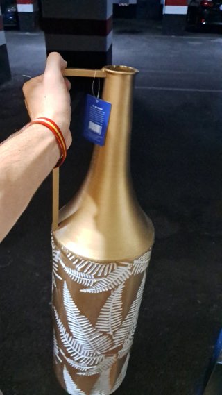 Jarrón Decorativo Metal Dorado Hojas Blancas