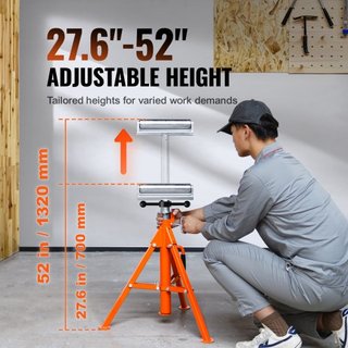 Soporte de Rodillo, Capacidad de Carga Pesada de 1134 kg, Altura Ajustable de 700 mm-1320 mm, Soporte de Rodillo Plegable de Acero 45# para Tubos, Tableros de Madera