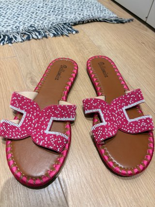 Sandalias Bellamica Piel Rosa y Blanca