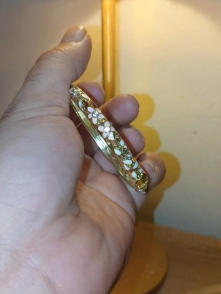 Brazalete Acero Esmaltado Flores Oro Rosa